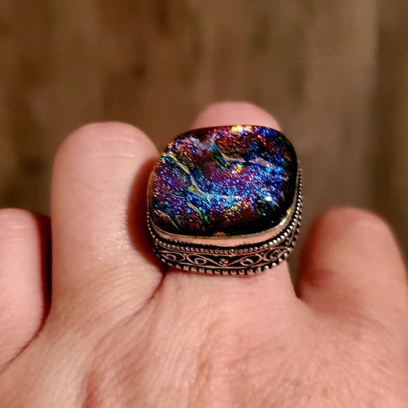 New Dichroic Glass 925 Silver Ring. - Picture 11 of 12